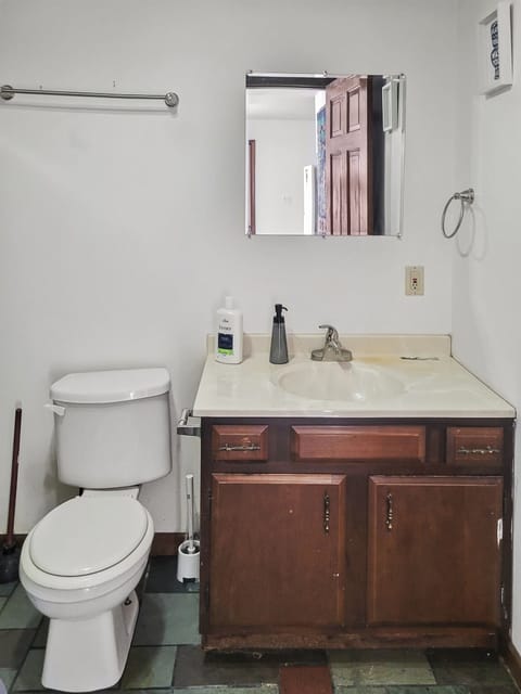 Combined shower/tub, hair dryer, towels