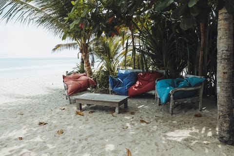 On the beach, beach towels