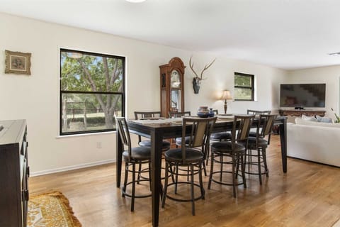 Along with an elegant dining table that seats eight, there's also bar-style seating at the Lakehouse.