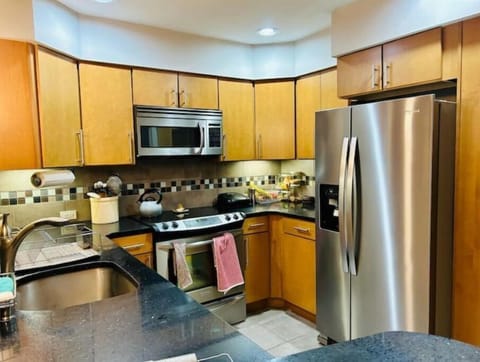 The 'fridge is new. Also in kitchen: dishwasher, glass top stove, toaster, etc.