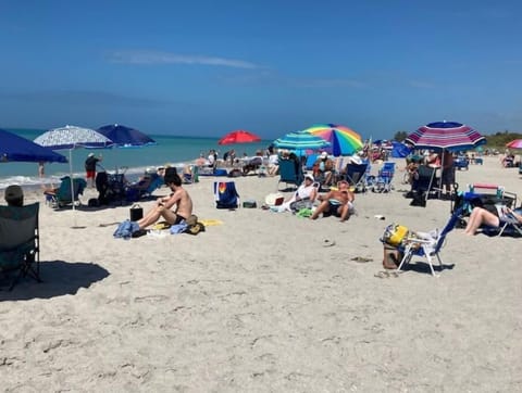 Beach nearby, sun loungers