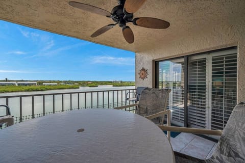 Spacious balcony offering peaceful views over the water & surrounding landscape.