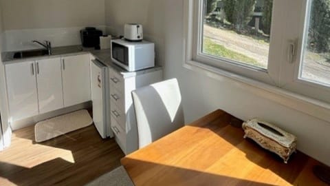 Fridge, microwave, coffee/tea maker, toaster