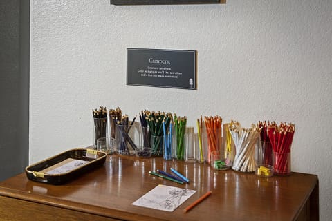 Kids and adults will love the coloring station!