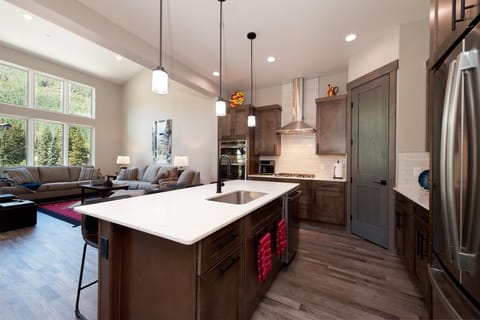 Fully stocked kitchen and Main Living Space