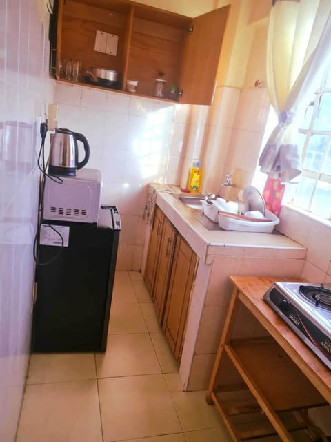 Fridge, microwave, stovetop, electric kettle