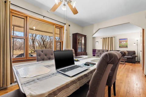 Electrical outlets for laptops, Wi-Fi, and the printer make working easier.