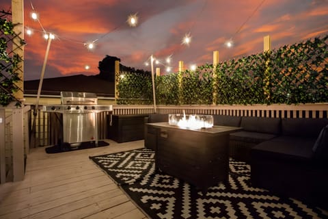 The large, private, back deck is the perfect place to be at night