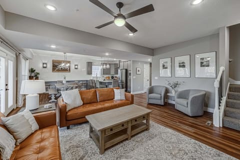 Open living, dining, and kitchen space