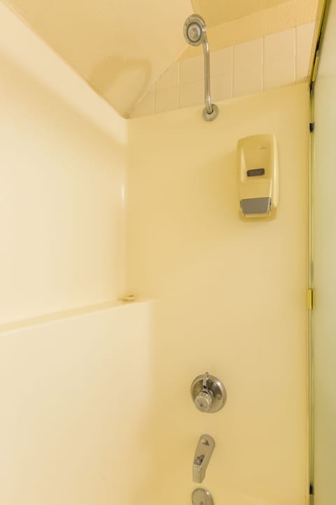 Combined shower/tub, hair dryer, towels