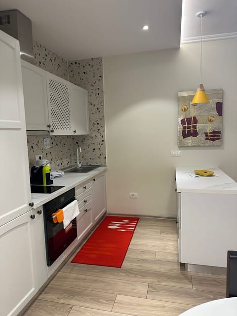 Fridge, microwave, dining tables