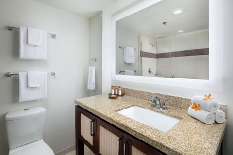 Combined shower/tub, hair dryer, towels