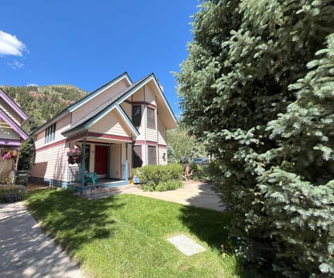 Summer exterior of Bachman Village 9 - private backyard - rare in Telluride!