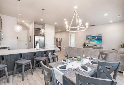 Kitchen and dining area with seating for 10
