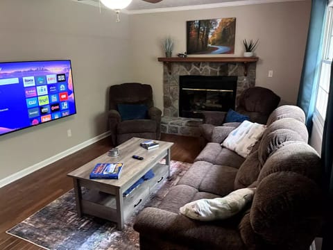 Smart TV, fireplace, DVD player, foosball