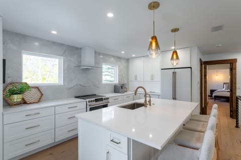 Island with four barstools