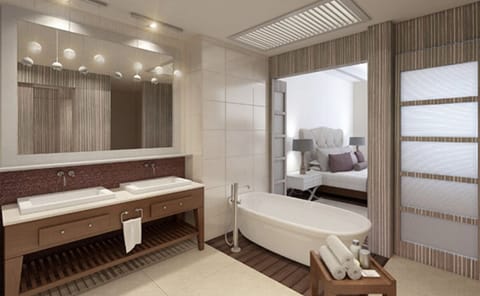 Jetted tub, hair dryer, towels, soap