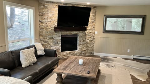 TV, fireplace, video library, stereo