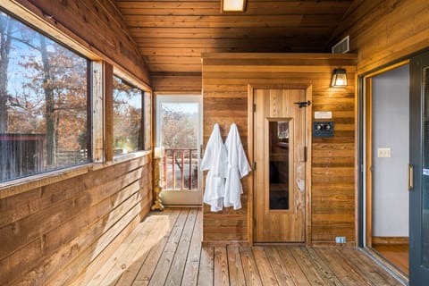 Cedar sauna room accessed from the master bedroom.