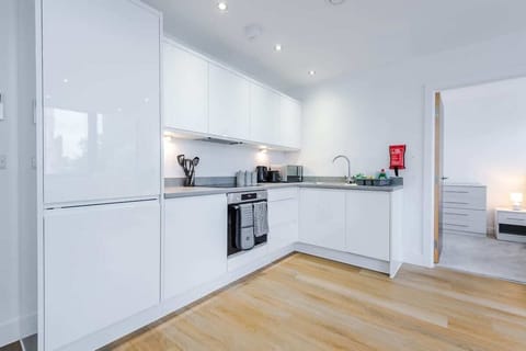 The fully equipped kitchen has everything you need for a short or long term stay whilst away in Manchester.