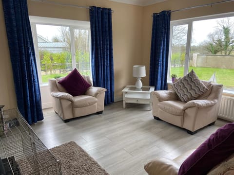 Ballygarrett Holiday Home, County Wexford. Bright living room, contemporary furnishing.