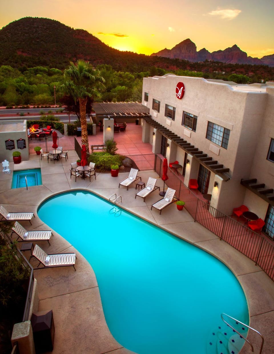 Pool view, Swimming pool, Sunset