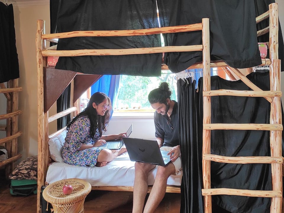 People, group of guests, bunk bed