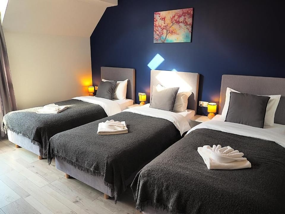 Triple Room, Garden View | Desk, laptop workspace, WiFi (free), bed sheets